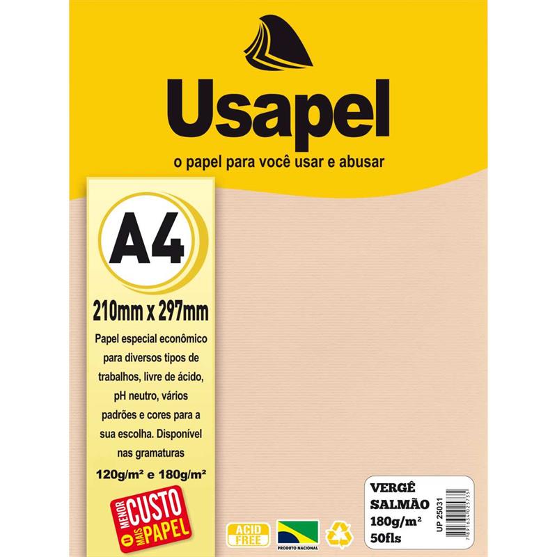 PAPEL A4 (VERGE) USAPEL SALMAO 180G. - FILIPERSON PCT.C/50