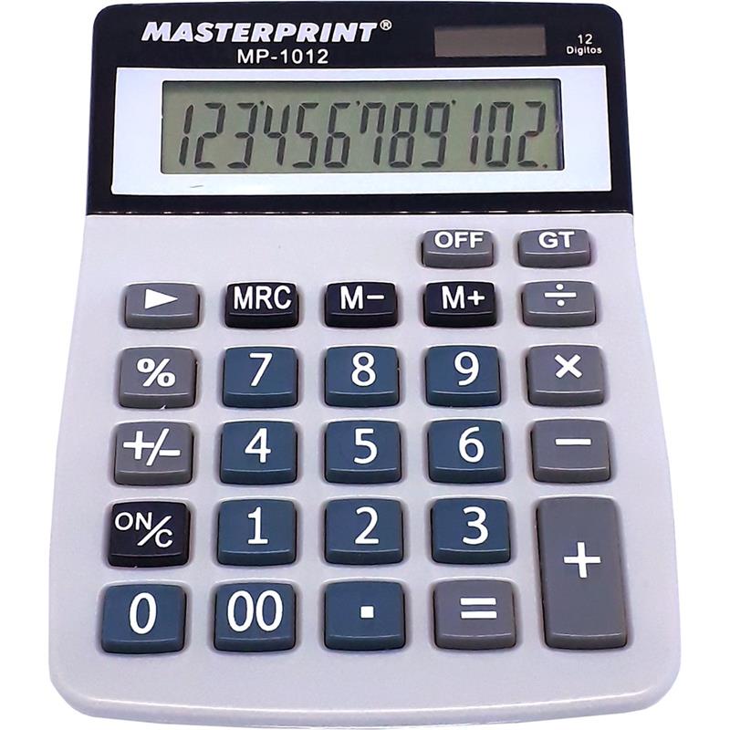 CALCULADORA DE MESA MP 1012 12 DÍGITOS PILHA E SOLAR BRANCA - MASTERPRINT UNIDADE