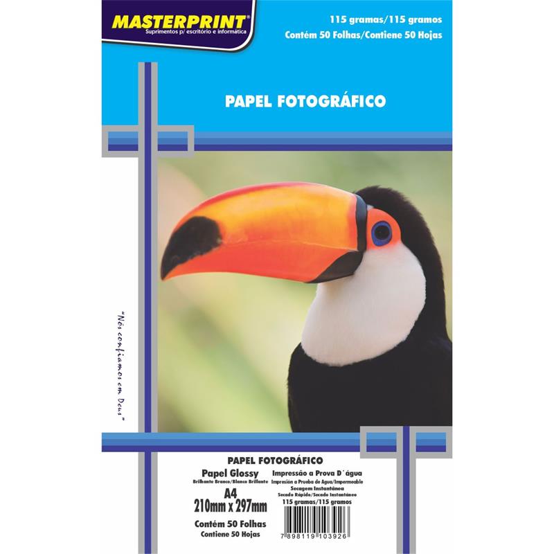PAPEL FOTOGRÁFICO INKJET A4 GLOSSY 115 G - MASTERPRINT PCT.C/50