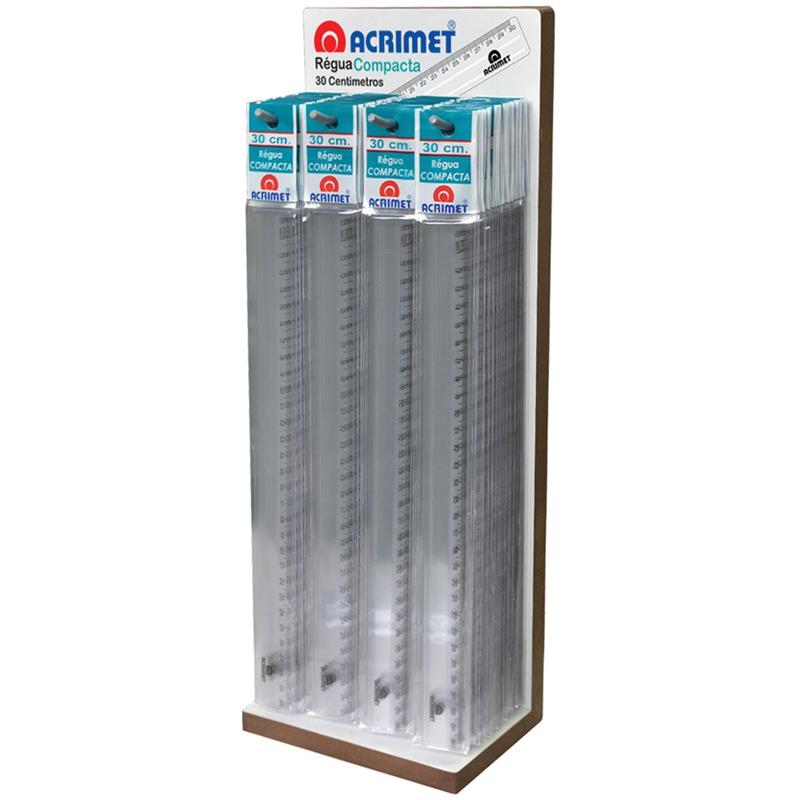 RÉGUA DE POLIESTIRENO COMPACTA CRISTAL 30 CM DISPLAY COM 100 - ACRIMET CX.C/100