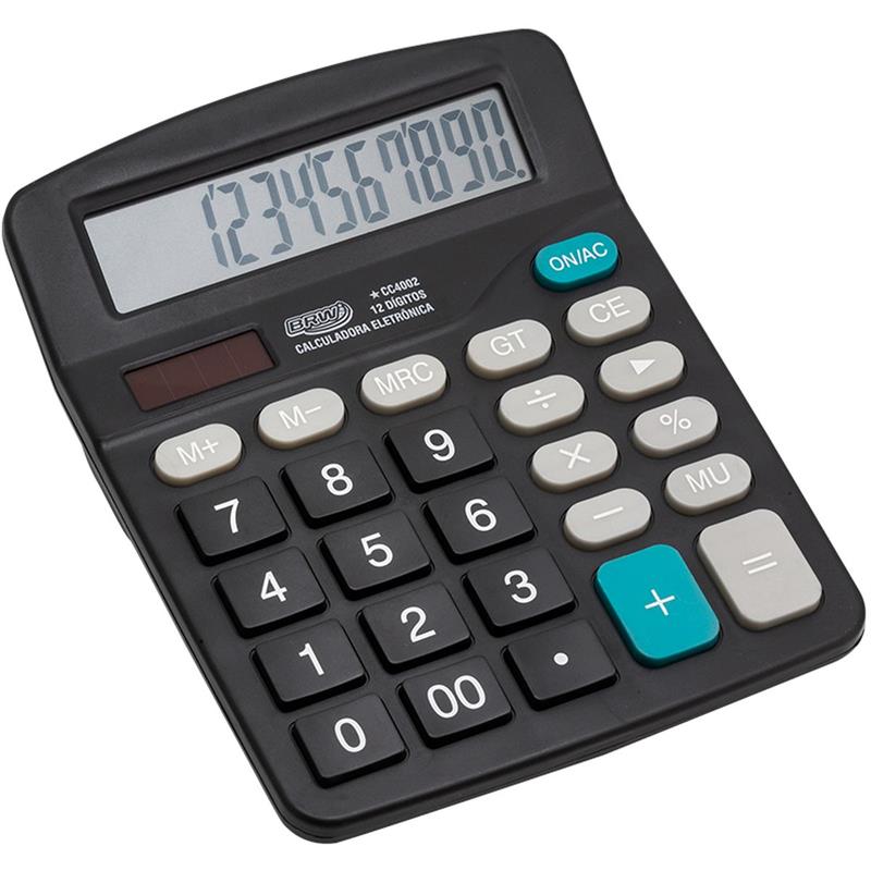 CALCULADORA DE MESA 12 DÍGITOS 18 CM X 14 CM X 4 CM PRETA - BRW UNIDADE