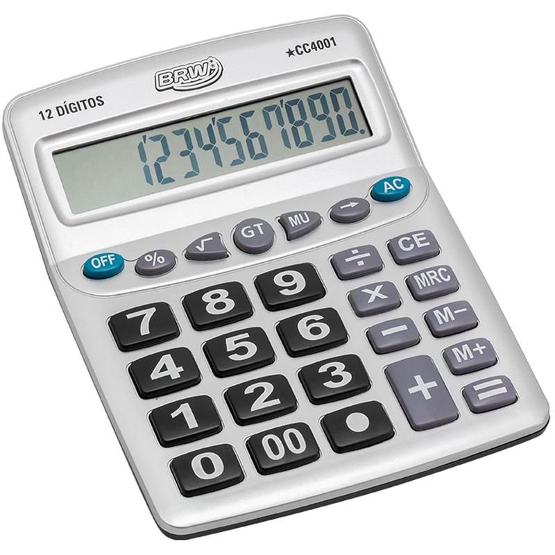 CALCULADORA DE MESA 12 DÍGITOS 20,5 CM X 15,9 CM X 4,4 CM PRATA - BRW UNIDADE