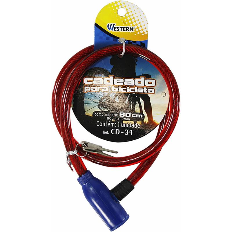 ACESSÓRIO PARA BICICLETA CADEADO 80CM FLEX. SORTIDO - WESTERN UNIDADE