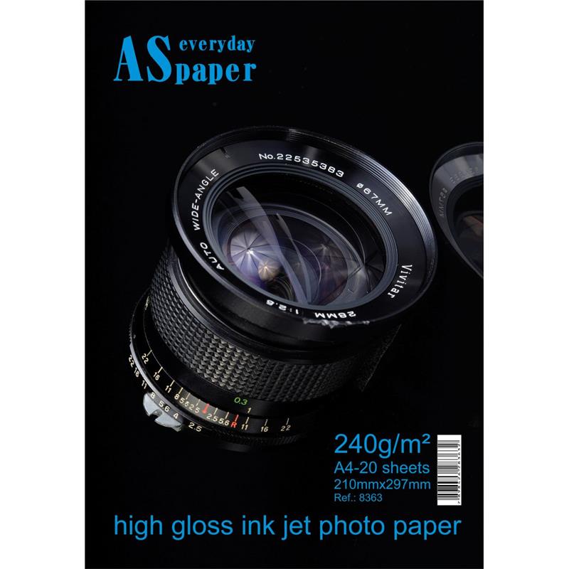 PAPEL FOTOGRÁFICO INKJET A4 HIGH GLOSSY EVERYDAY 240G - USA FOLIEN PCT.C/20