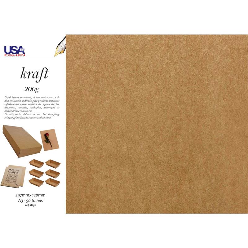 PAPEL KRAFT FOLHA 297 MM X 420 MM A3 200 G - USA FOLIEN PCT.C/50