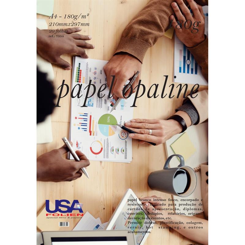 PAPEL OPALINE A4 BRANCO NACIONAL 180 G - USA FOLIEN PCT.C/20