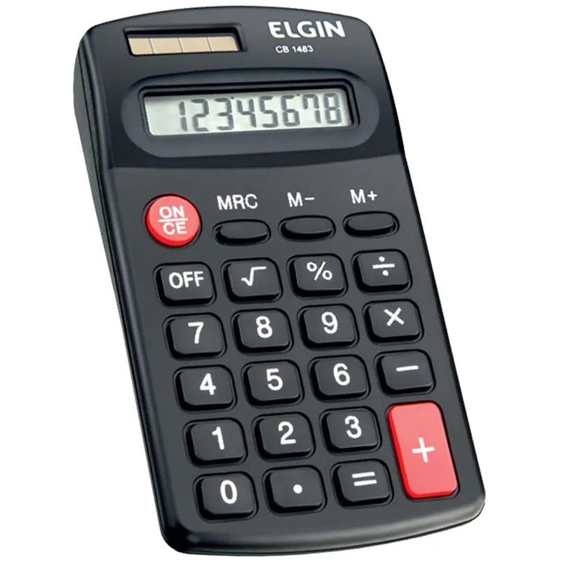 CALCULADORA DE BOLSO 8 DIG. SOLAR/PILHA AA PRETA - ELGIN UNIDADE