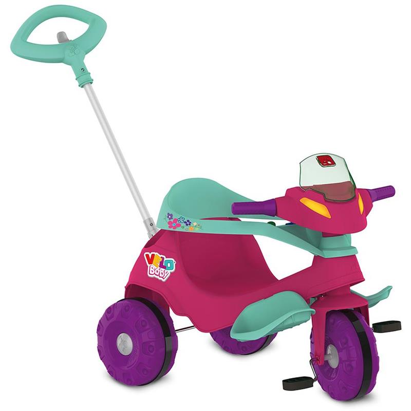 TRICICLO VELOBABAY PASSEIO E PEDAL ROSA - BRINQUEDOS BANDEIRANTE UNIDADE