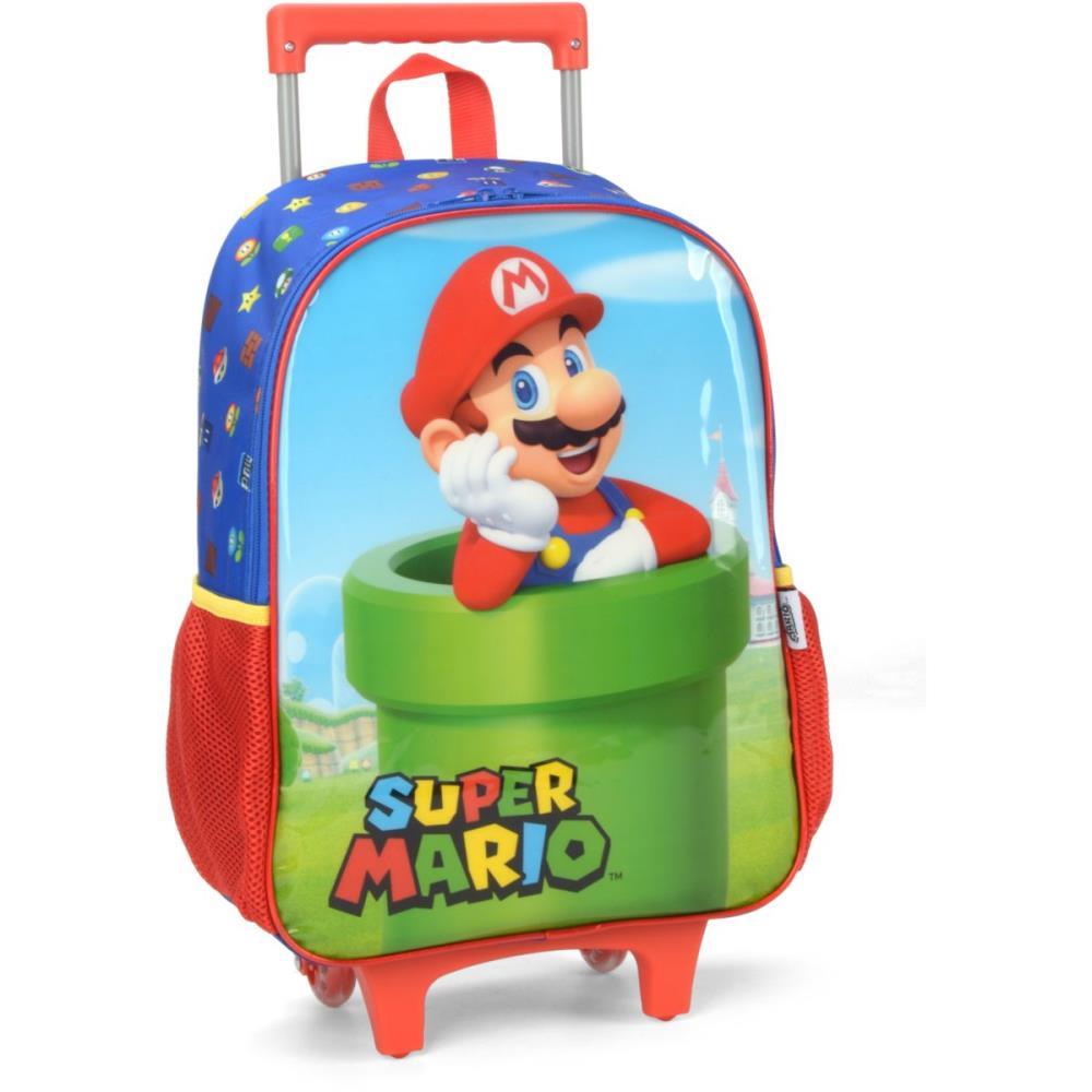 MOCHILA INFANTIL COM RODINHA SUPER MARIO BROS M AZUL - LUXCEL UNIDADE