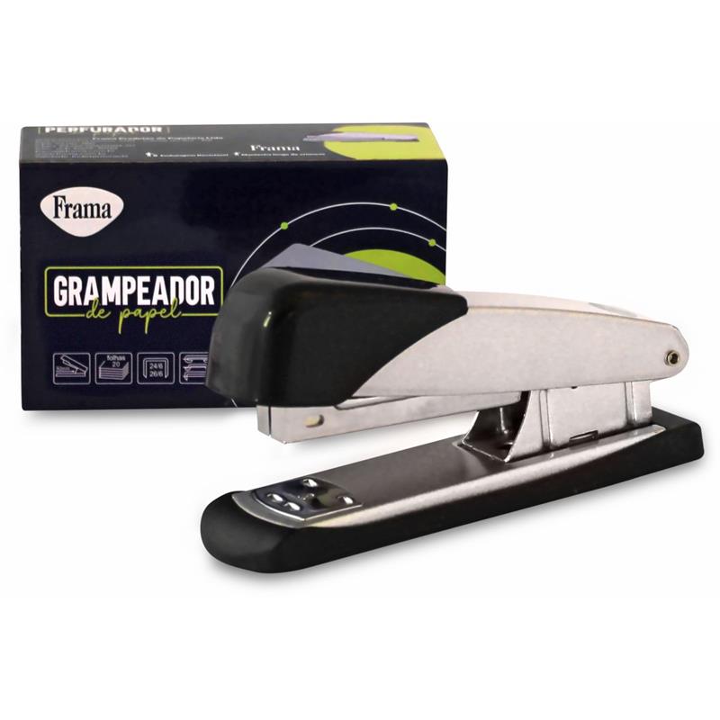 GRAMPEADOR METAL PARA 20 FOLHAS 26/6 PRATA PEQUENO 12 CM - FRAMA UNIDADE
