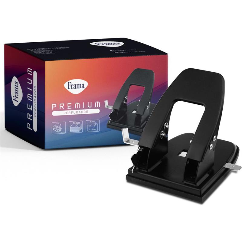 PERFURADOR DE PAPEL METAL GRANDE PRETO PARA 30 FOLHAS - FRAMA UNIDADE