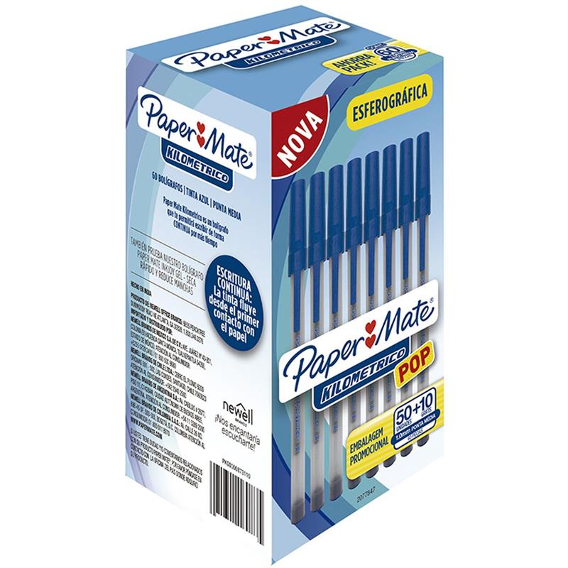 CANETA ESFEROGRAFICA KILOMETRICA 100 POP AZUL - PAPER MATE CX.C/60
