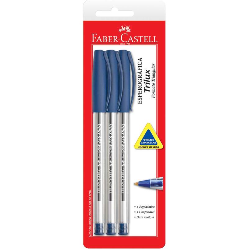 CANETA ESFEROGRAFICA TRILUX 1.0MM AZUL BL.C/3 - FABER-CASTELL CX.C/24