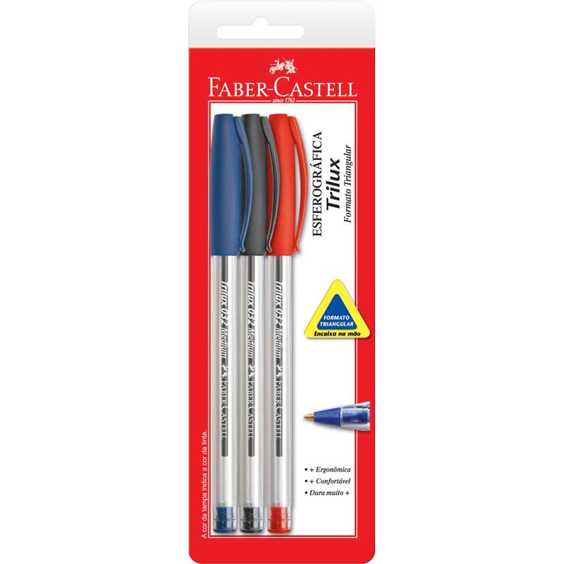 CANETA ESFEROGRAFICA TRILUX 1.0MM CT.C/3 CORES - FABER-CASTELL CX.C/24