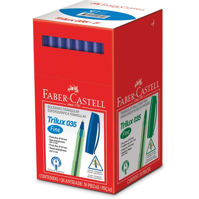 CANETA ESFEROGRAFICA TRILUX PONTA FINA AZUL - FABER-CASTELL CX.C/50