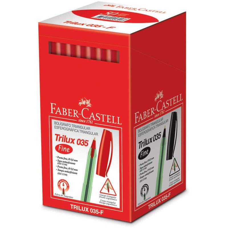 CANETA ESFEROGRAFICA TRILUX PONTA FINA VERMELHA - FABER-CASTELL CX.C/50