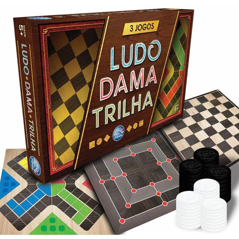 JOGO DE TABULEIRO 3 JOGOS LUDO, DAMA E TRILHA - PAIS E FILHOS UNIDADE