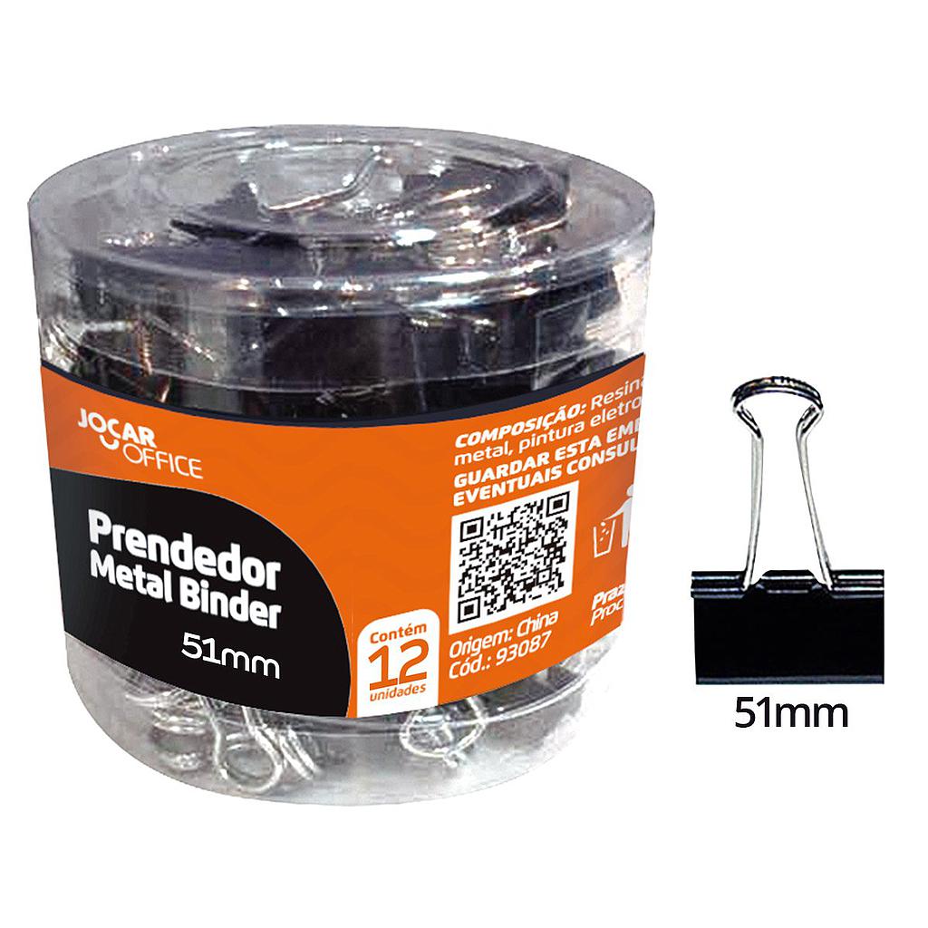 PRENDEDOR DE PAPEL JOCAR PRETO 51MM COM 12 UNIDADES