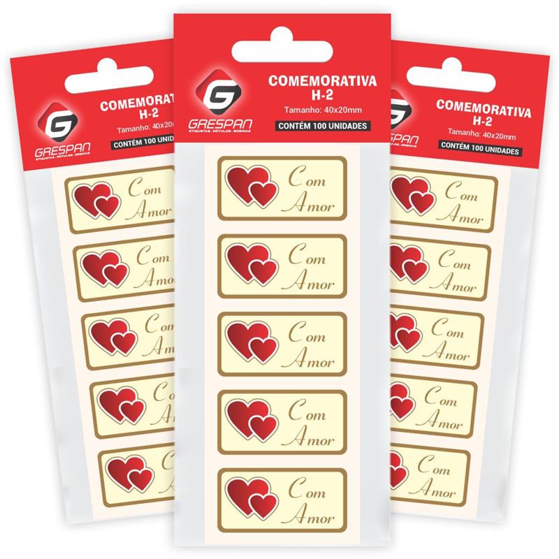 ETIQUETA PARA PRESENTE COM AMOR RETANGULAR VERMELHO - GRESPAN CT.C/100