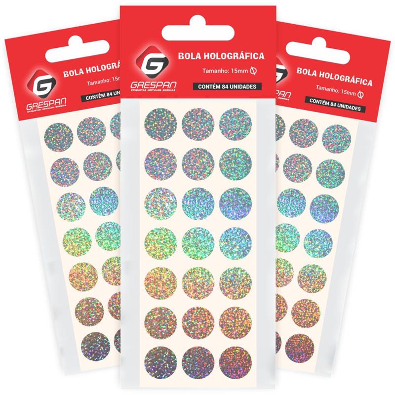 ETIQUETA REDONDA HOLOGRAFICA 15MM. C/84 ETIQUET - GRESPAN CARTELA