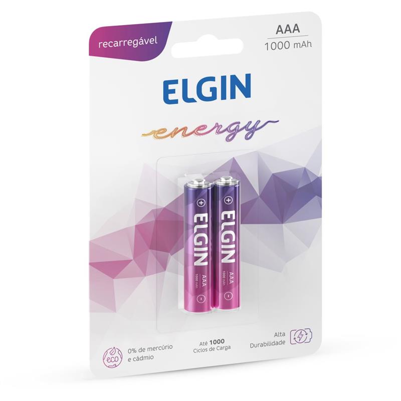 PILHA RECARREGAVEL PALITO AAA 1000MAH 1.2V C/02 - ELGIN BL.C/02