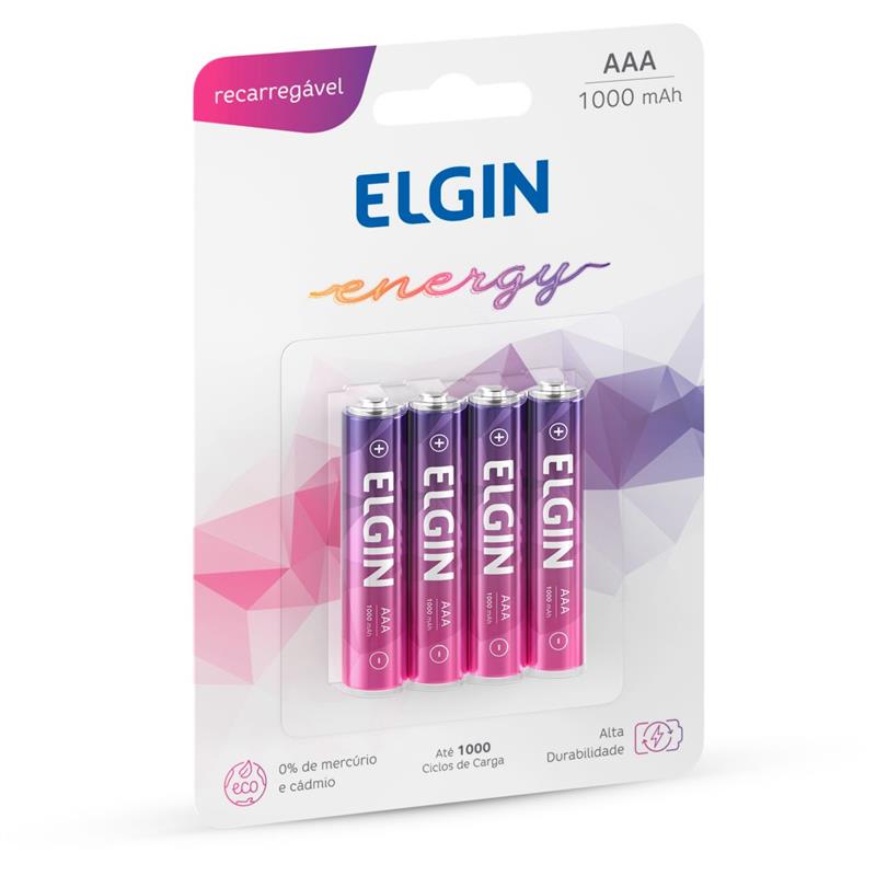 PILHA RECARREGAVEL PALITO AAA 1000MAH 1.2V C/04 - ELGIN BL.C/04