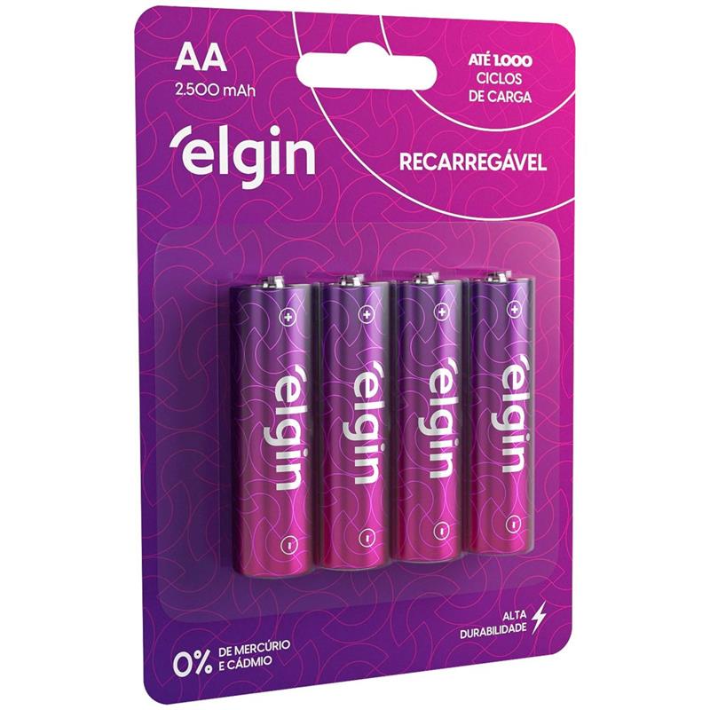 PILHA RECARREGAVEL PEQUENA AA 2500MAH 1.2V. C/04 - ELGIN BL.C/04