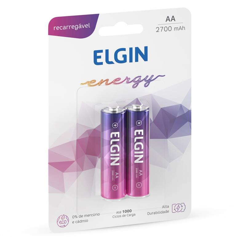 PILHA RECARREGAVEL PEQUENA AA 2700MAH 1.2V C/02 - ELGIN BL.C/02