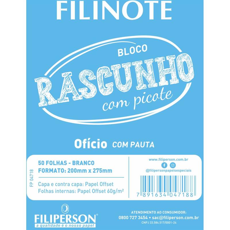 BLOCO PARA RASCUNHO COM PICOTE E COM PAUTA 200 MM X 275 MM 50 FLS. - FILIPERSON PCT.C/10