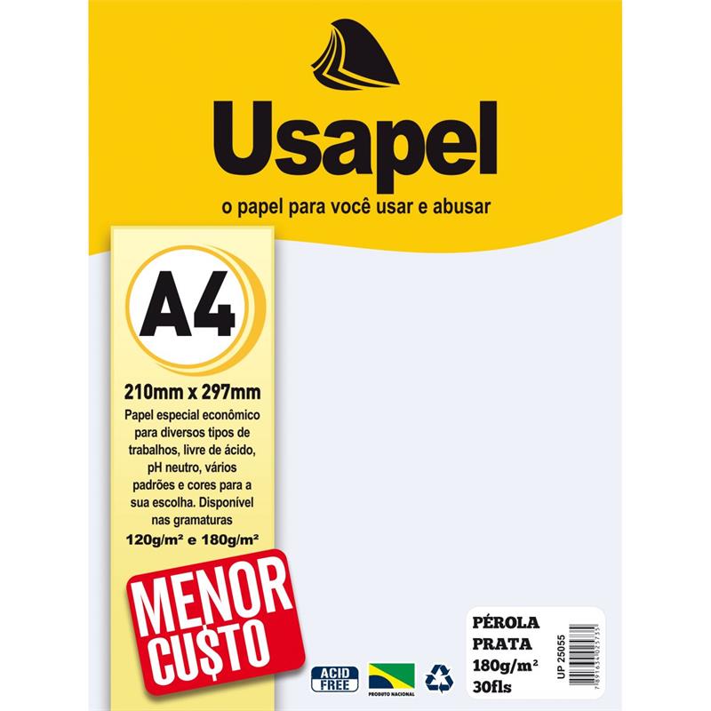 PAPEL A4 (PEROLADO) USAPEL PRATA 180G - FILIPERSON CX.C/30