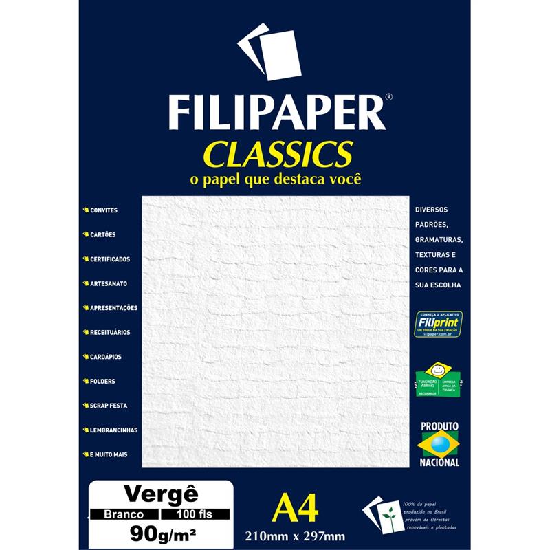PAPEL A4 (VERGE) BRANCO CLASSICS 90G. - FILIPERSON CX.C/100
