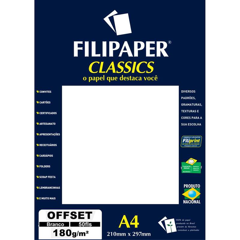 PAPEL PARA IMPRESSÃO OFFSET A4 BRANCO 180GR. - FILIPERSON PCT.C/50