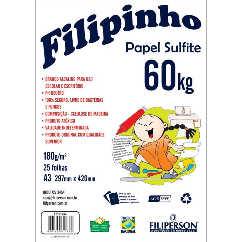 PAPEL SULFITE A3 60 KILOS 25FLS. BRANCO - FILIPERSON PACOTE