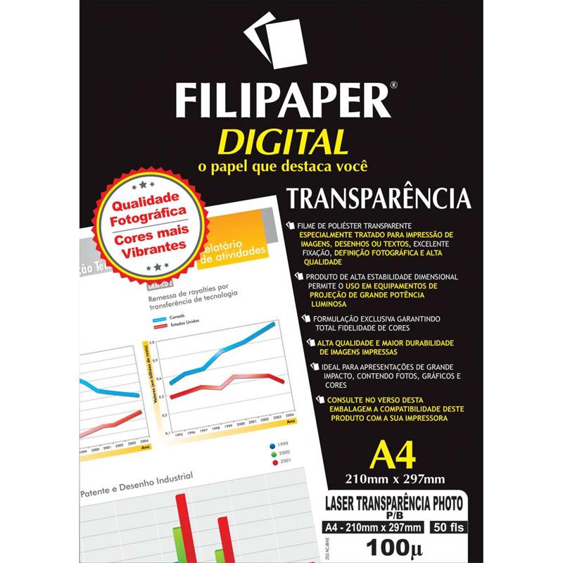 TRANSPARÊNCIA LASERJET PT.E BR. A-4 C/TARJA REMOVIVEL - FILIPERSON PCT.C/50