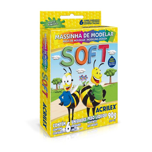 MASSA DE MODELAR SOFT ACRILEX 90G COM 6 CORES