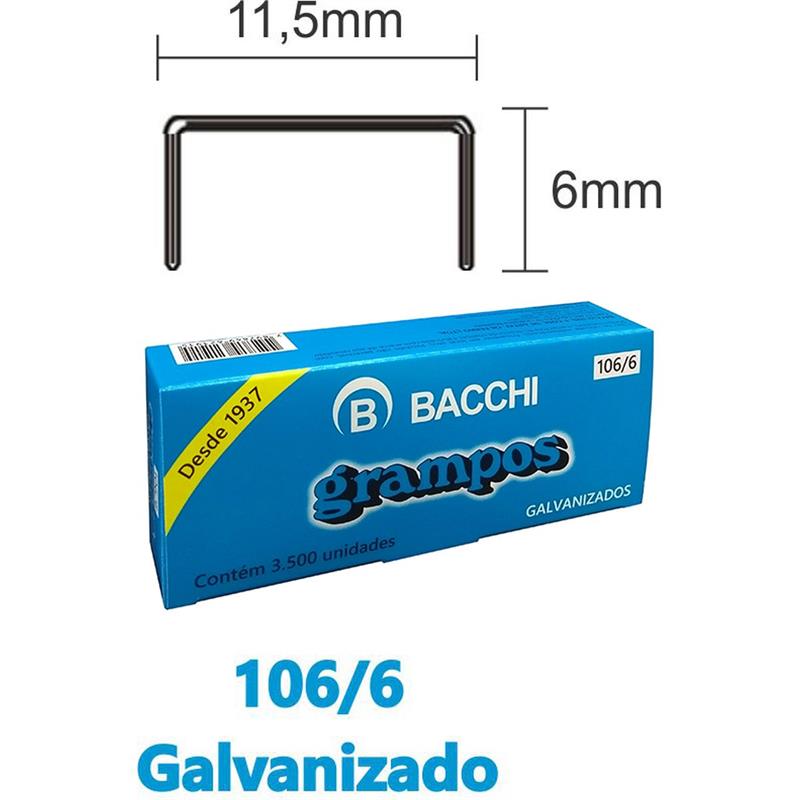 GRAMPO PARA GRAMPEADOR 106/6 ACO 3500 GRAMPOS - BACCHI CAIXA