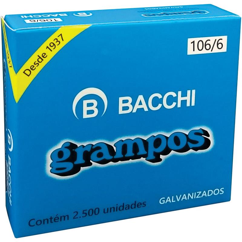 GRAMPO PARA GRAMPEADOR 106/6 GALVANIZADO COM 2500 GRAMPOS - BACCHI CAIXA