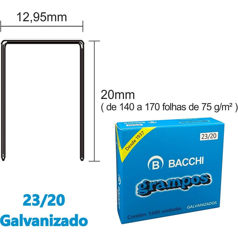 GRAMPO PARA GRAMPEADOR 23/20 ACO 1000 GRAMPOS - BACCHI CAIXA
