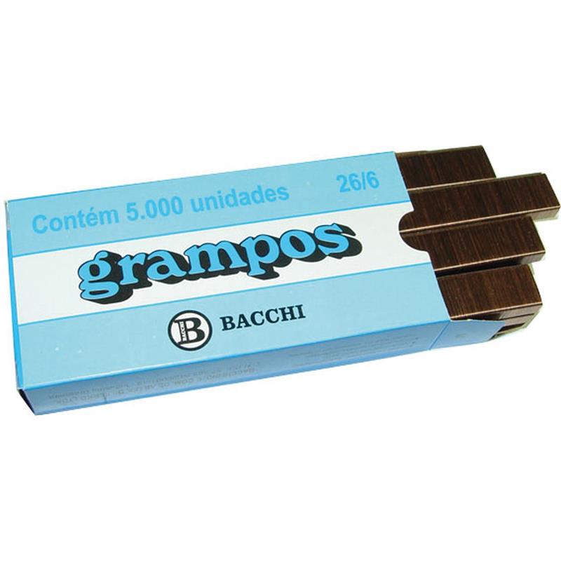 GRAMPO PARA GRAMPEADOR 26/6 COBREADO 5000 GRAMPOS - BACCHI CAIXA