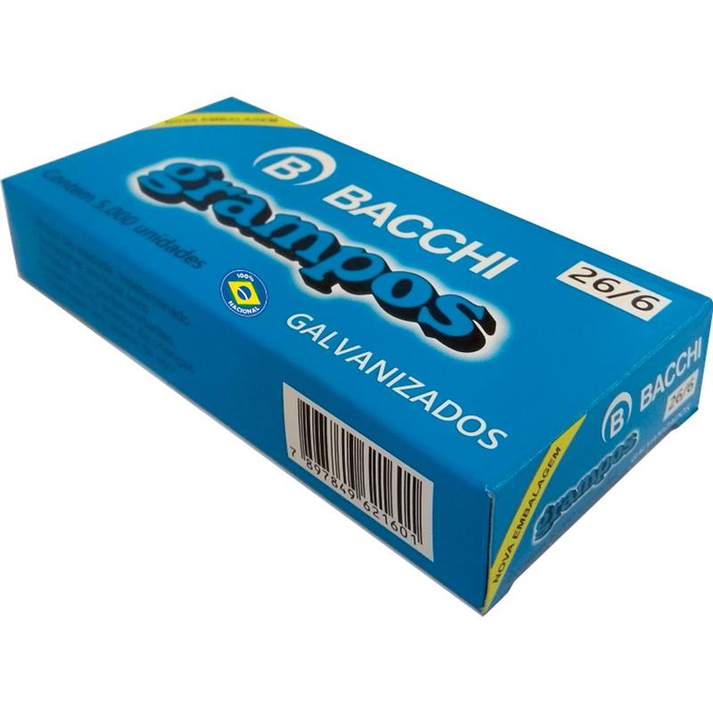 GRAMPO PARA GRAMPEADOR 26/6 GALVANIZADO 1000 GRAMPOS - BACCHI PCT.C/10