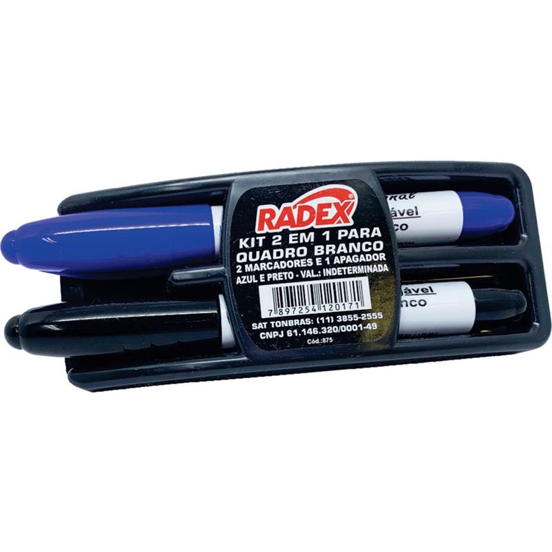 PINCEL PARA QUADRO BRANCO AZUL E PRETO C/ APAGADOR - RADEX KIT
