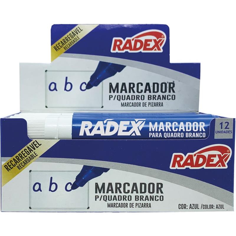 PINCEL QUADRO BRANCO RECARREGÁVEL AZUL - RADEX CX.C/12