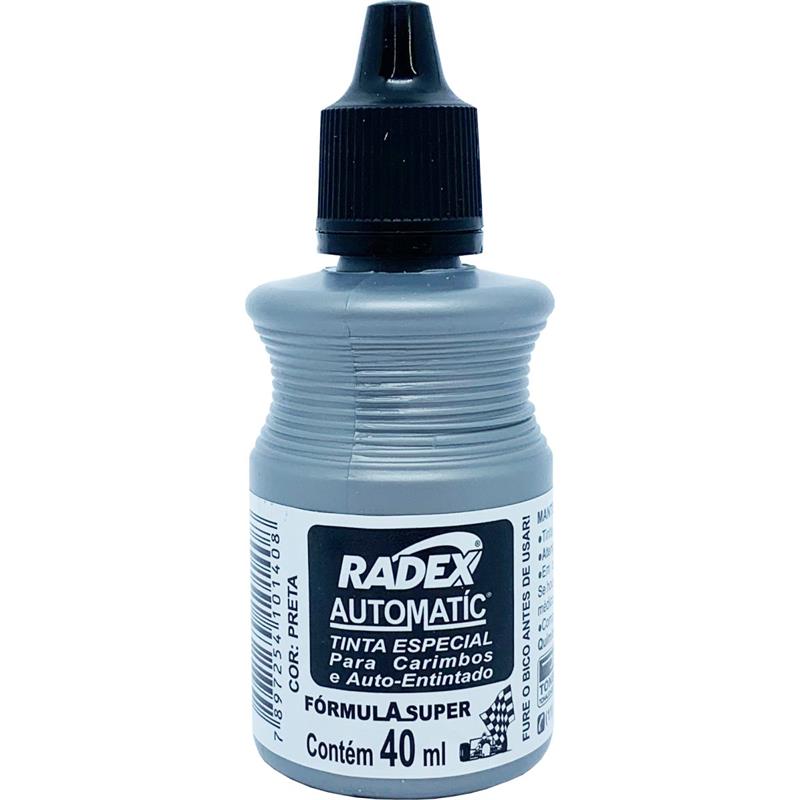 TINTA PARA CARIMBO 40ML PRETA AUTOMATICO - RADEX CX.C/12