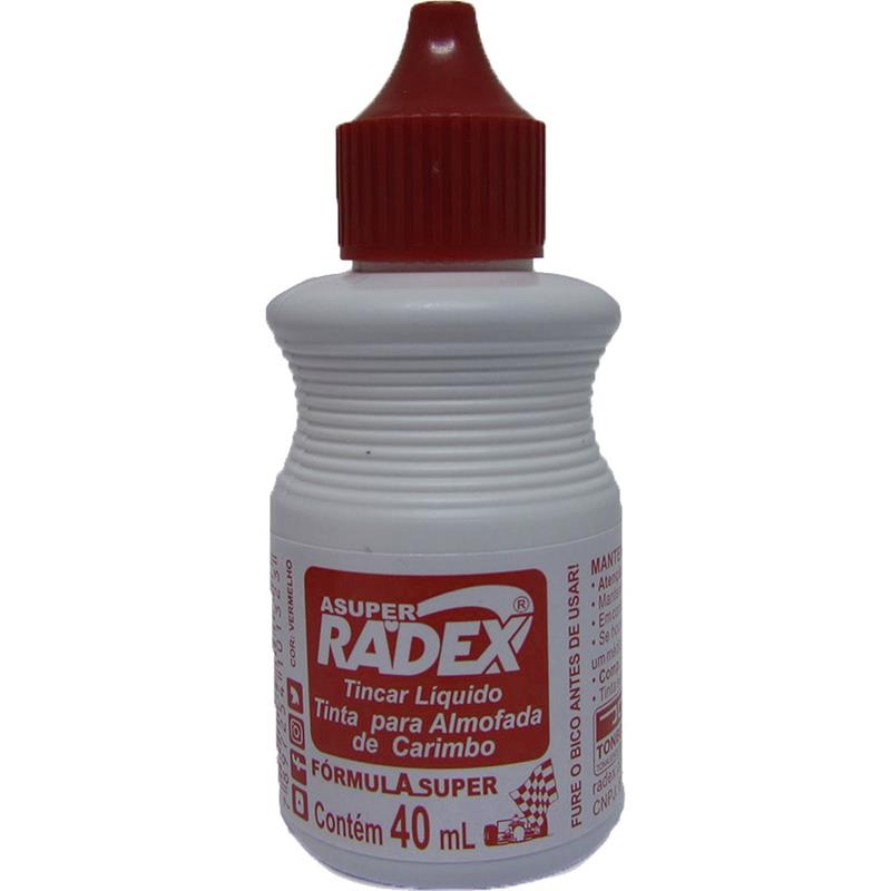TINTA PARA CARIMBO 40ML VERMELHA RADEX CX COM 12 UNIDADES