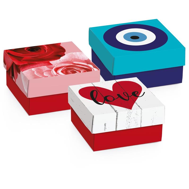 CAIXA PARA PRESENTE COM TAMPA MINI QUADRADA G 12 CM X 12 CM X 4 CM (SORTIDO) - CROMUS PCT.C/10