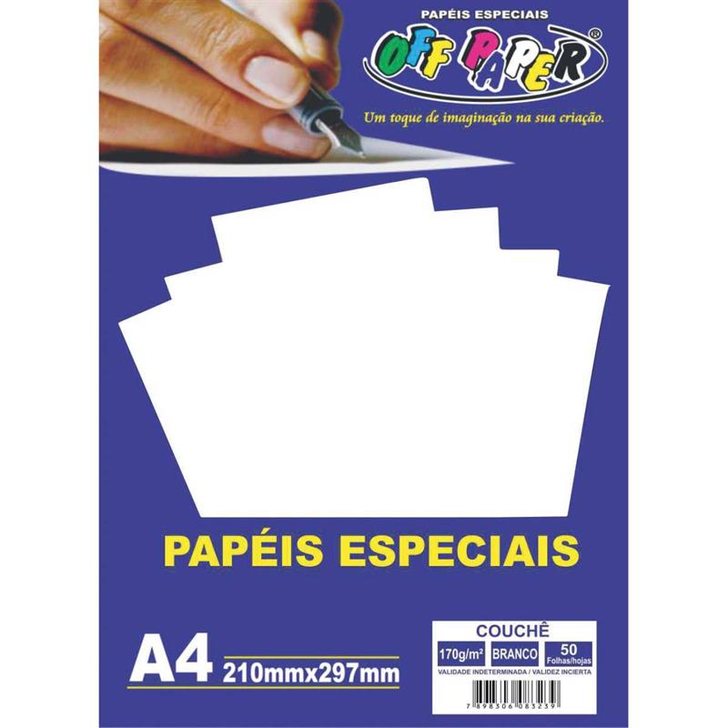 PAPEL COUCHE A4 BRANCO 170G OFF PAPER PCT C/50UN