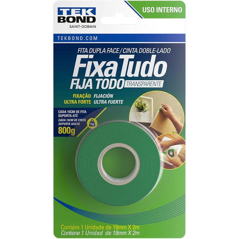 FITA DUPLA FACE FIXA TUDO ACRILICO 19MMX2M - TEKBOND UNIDADE