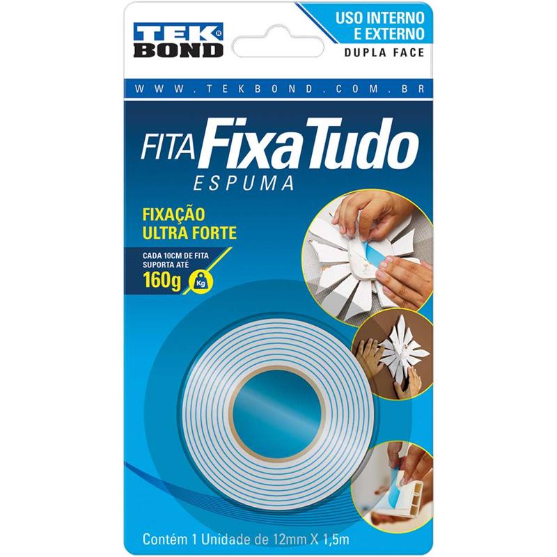 FITA DUPLA FACE FIXA TUDO ESPUMA 12MMX1,5M - TEKBOND UNIDADE