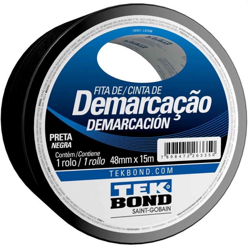 FITA PARA DEMARCACAO DE SOLO PVC PRETA 48MMX15M - TEKBOND UNIDADE