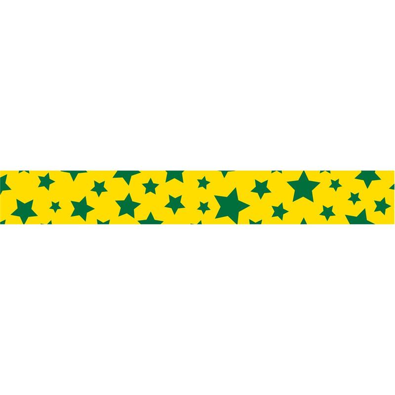 FITA DE CETIM DECORADA 15 MM X 10 M ESTRELAS VERDE E AMARELA - FITAS PROGRESSO UNIDADE